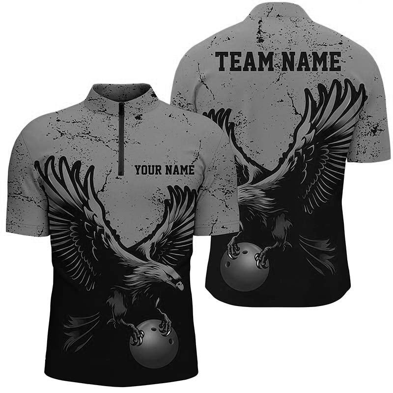 Custom Gray Eagle Men Bowling Team Shirts Grunge Vintage Bowling Team Jerseys Outfits IPHW5849