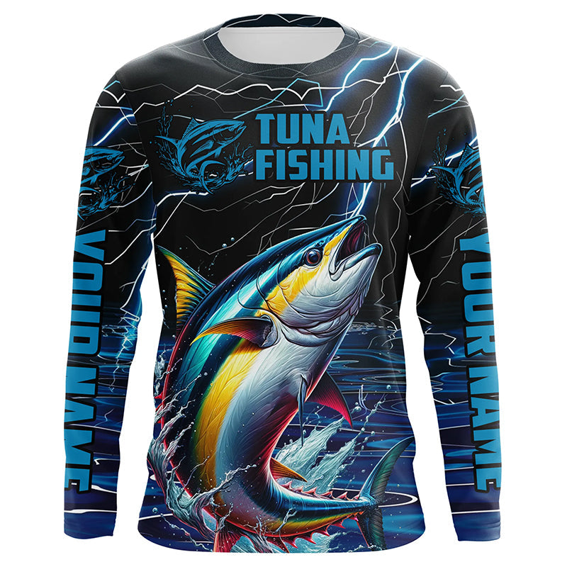 Blue Lightning Custom Yellowfin Tuna Long Sleeve Saltwater Fishing Shirts, Tuna Fishing Jerseys IPHW5997