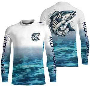 Personalized Striped Bass Long Sleeve Performance Fishing Shirts, Striper Fishing Jerseys IPHW6000