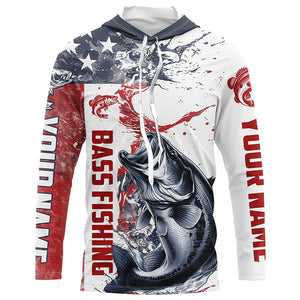 Personalized American Flag Bass Fishing Shirts, Bass Long Sleeve Tournament Fishing Jerseys IPHW6004