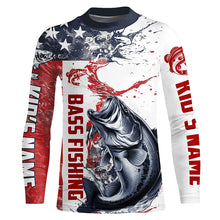 Load image into Gallery viewer, Personalized American Flag Bass Fishing Shirts, Bass Long Sleeve Tournament Fishing Jerseys IPHW6004