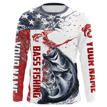 Load image into Gallery viewer, Personalized American Flag Bass Fishing Shirts, Bass Long Sleeve Tournament Fishing Jerseys IPHW6004