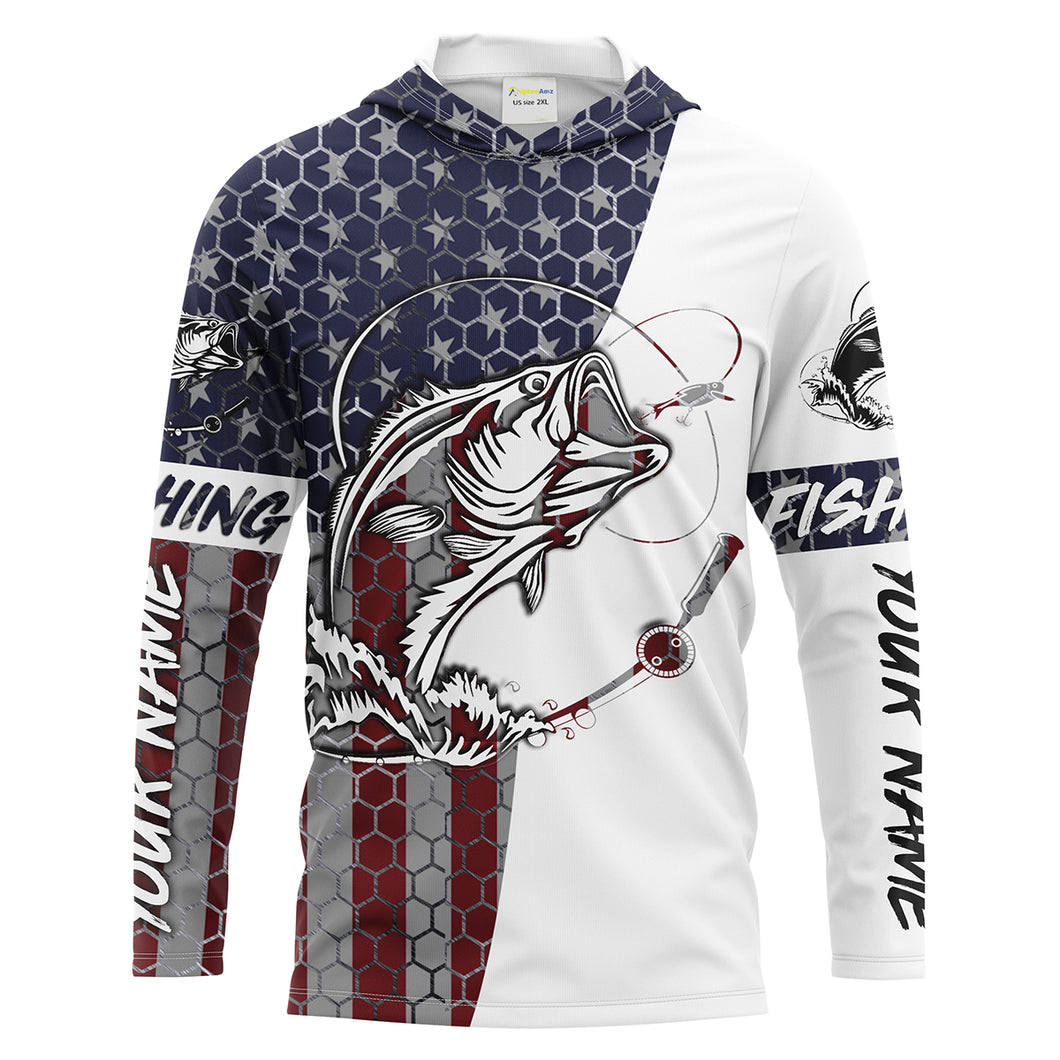 Bass Fishing American Flag Custom Long Sleeve performance Fishing shirts, persoanlized Patriotic Bass Fishing jerseys - IPHW1382