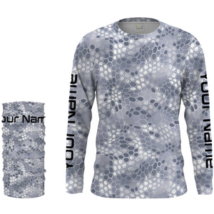 Gray Fishing Hunting camo Custom Long Sleeve performance Fishing Shirts UV Protection IPHW1547