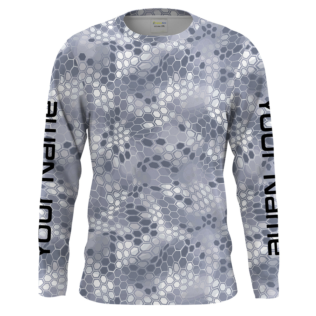 Gray Fishing Hunting camo Custom Long Sleeve performance Fishing Shirts UV Protection IPHW1547