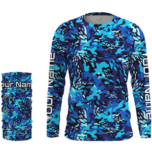 Blue Fishing Hunting camo Custom Long Sleeve performance Fishing Shirts UV Protection IPHW1549