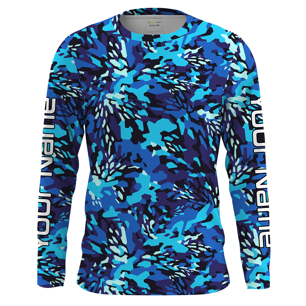 Blue Fishing Hunting camo Custom Long Sleeve performance Fishing Shirts UV Protection IPHW1549