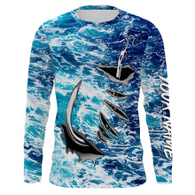 Load image into Gallery viewer, Fishing camo Fish hook Custom Long sleeve performance Fishing Shirts, sea waves camo Fishing jerseys IPHW2936