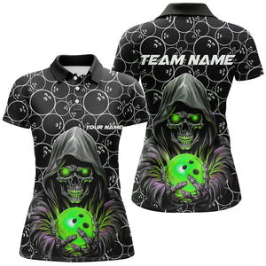 Custom Bowlers Outfits Skull Green Bowling Polo Shirts Women Bowling League Team Jerseys IPHW5389