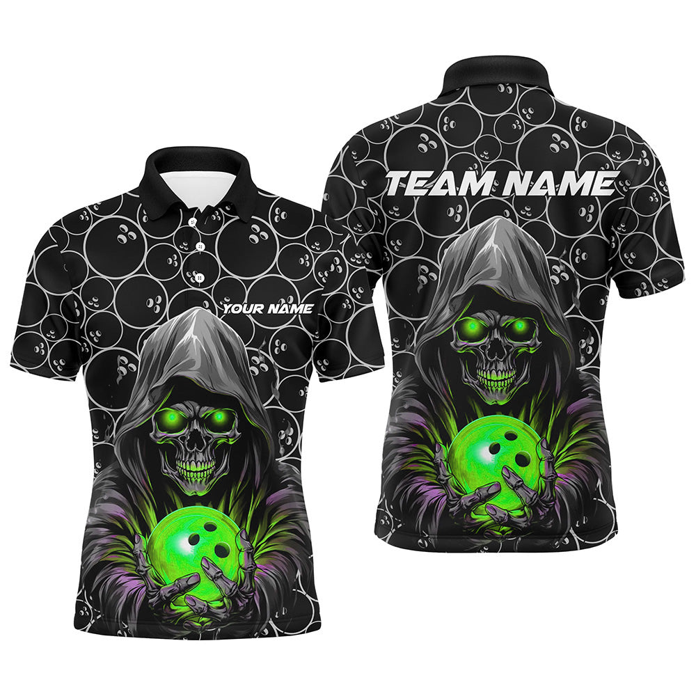 Custom Bowlers Outfits Skull Green Bowling Polo Shirts Men Bowling League Team Jerseys IPHW5389