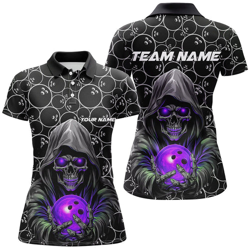 Custom Bowlers Outfits Skull Purple Bowling Polo Shirts Women Bowling League Team Jerseys IPHW5390