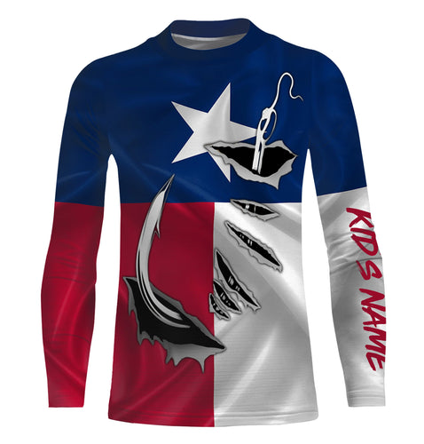 TX Fishing 3D Fish Hook Texas Flag UV protection custom long sleeves shirts personalized fishing apparel gifts IPH1891