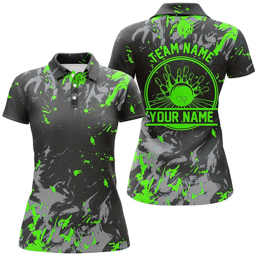 Custom Bowling Polo Shirts For Women, Bowling Balls And Pins Bowling Team Shirts | Green IPHW5398