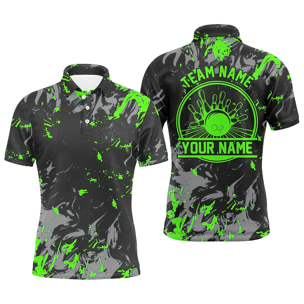 Personalized Bowling Polo Shirts For Men, Bowling Balls And Pins Bowling Team Shirts | Green IPHW5398