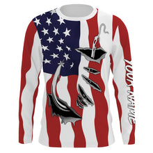 Load image into Gallery viewer, American Flag Patriotic Fish hook Custom Long sleeve Shirts, 4th of July Fishing tournament Shirts  - IPH1900