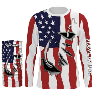 American Flag Patriotic Fish hook Custom Long sleeve Shirts, 4th of July Fishing tournament Shirts  - IPH1900