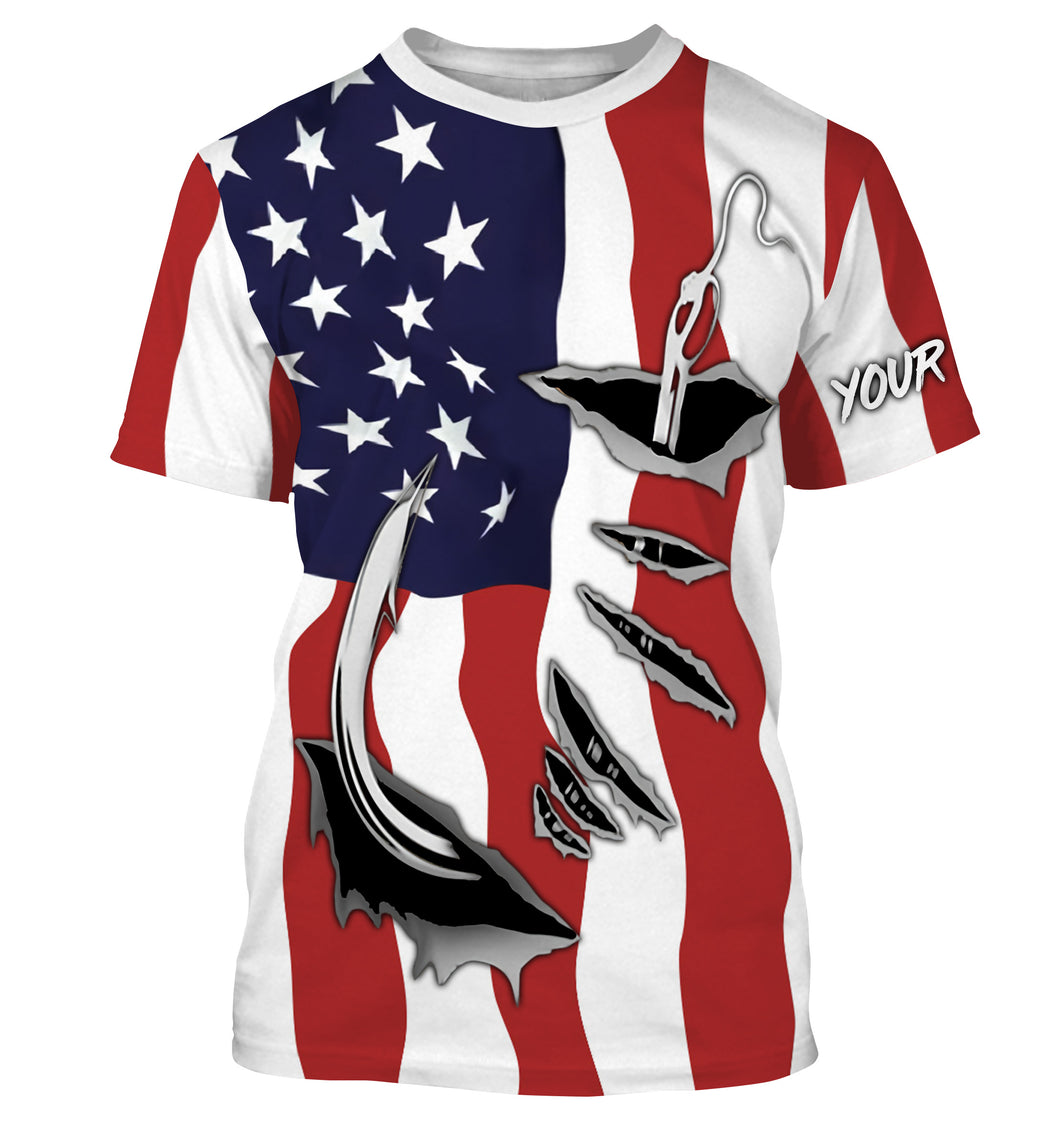 US Fishing Fish Hook American flag UV protection custom long sleeves shirts Patriotic fishing apparel IPH1900