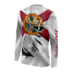 left view of florida flag long sleeve fishing shirt