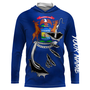 MI Michigan Flag Fishing 3D Fish Hook UV protection quick dry customize name long sleeves shirts personalized Patriotic fishing apparel gift for Fishing lovers IPH1902