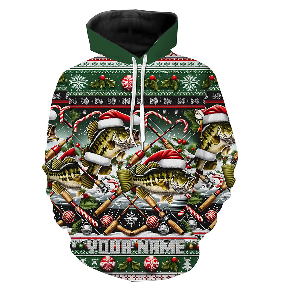 Largemouth Bass Fishing Custom Ugly Sweater Pattern Christmas Fishing Shirts, Xmas Fishing Outfits IPHW5566