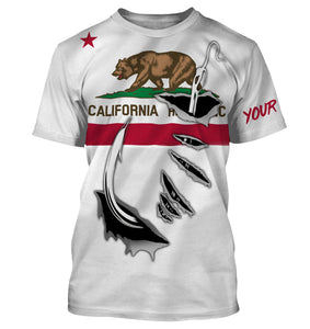 CA Fishing 3D Fish Hook California Flag UV protection quick-dry Custom long sleeves shirts personalized fishing apparel gift for Fishing lovers IPH1904