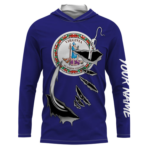 VA Virginia Flag Fishing 3D Fish Hook UV protection quick dry customize name long sleeves shirts personalized Patriotic fishing apparel gift for Fishing lovers IPH1910