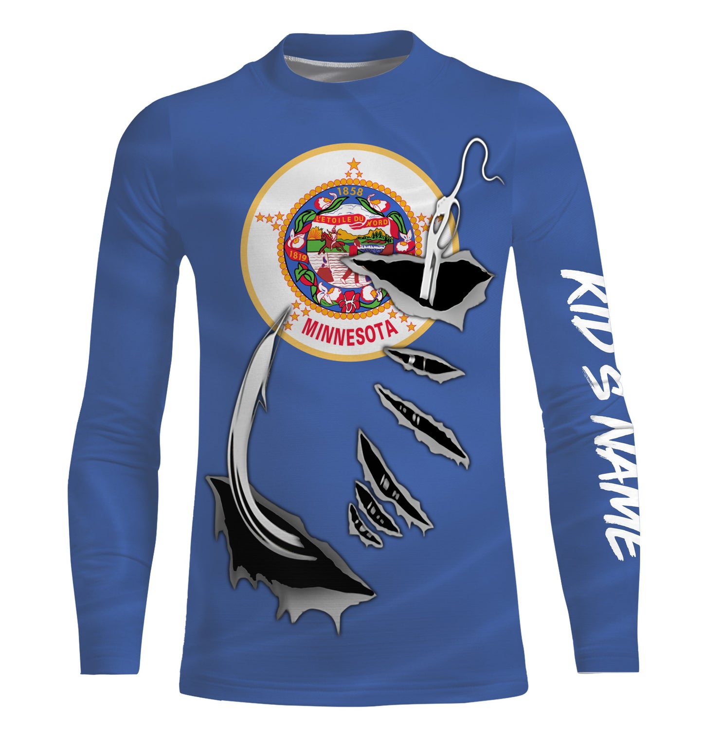 MN Fishing Minnesota Flag Fishing 3D Fish Hook UV protection quick dry customize name long sleeves shirts personalized Patriotic fishing apparel gift for Fishing lovers IPH1913