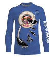 Load image into Gallery viewer, MN Fishing Minnesota Flag Fishing 3D Fish Hook UV protection quick dry customize name long sleeves shirts personalized Patriotic fishing apparel gift for Fishing lovers IPH1913