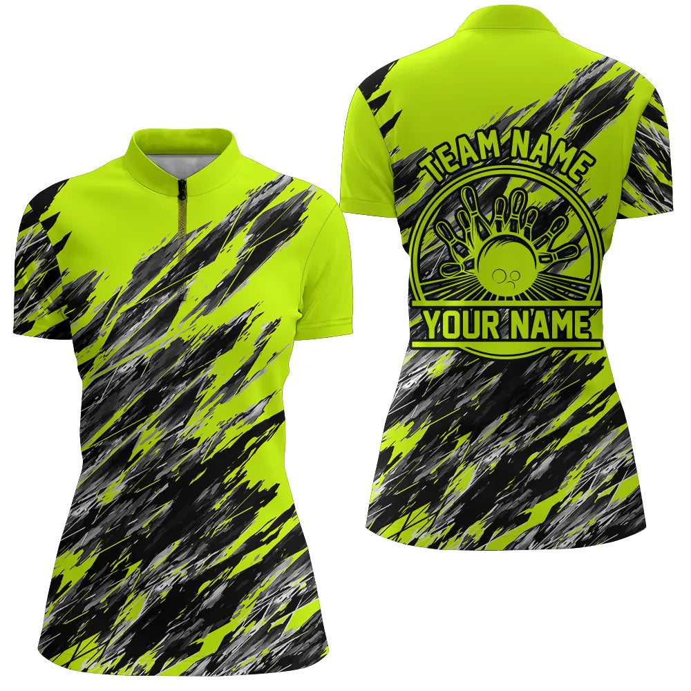 Personalized Bowling Shirts For Women, Bowling Balls And Pins Bowling Team Shirts | Green IPHW4507