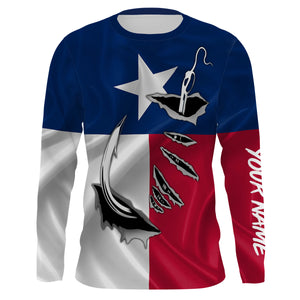 Custom Texas Flag Texas Fishing 3D Fish Hook UV Protection Long Sleeve personalized fishing apparel gift IPHW450