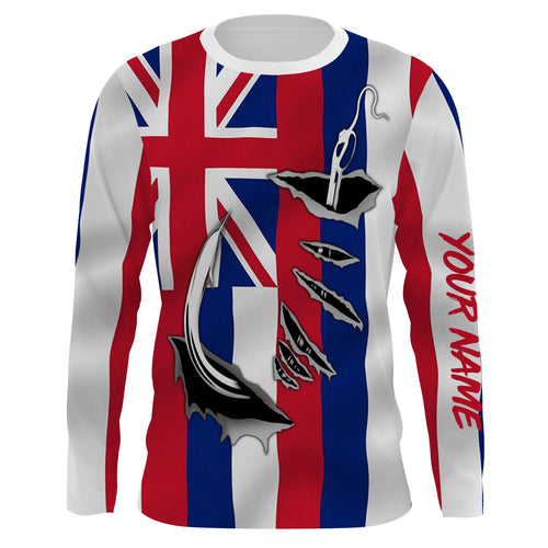 Hawaiian Flag 3D Fish hook Custom Long Sleeve performance Fishing Shirts IPHW471