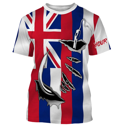 Hawaiian Flag 3D Fish hook Custom Long Sleeve performance Fishing Shirts IPHW471