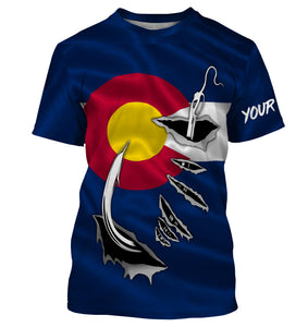 Colorado Flag 3D Fish hook Custom Long Sleeve performance Fishing Shirts IPHW475