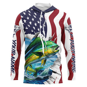 Custom American Flag Mahi Mahi Long Sleeve Fishing Shirts, Patriotic Mahimahi Fishing Jerseys IPHW6118