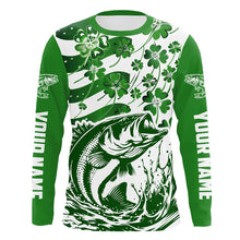 Load image into Gallery viewer, Custom St Patrick'S Day American Flag Bass Fishing Shirts, Shamrock Flag Bass Fishing Jerseys IPHW5895