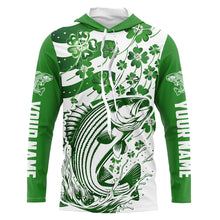 Load image into Gallery viewer, Custom St Patrick'S Day American Flag Striped Bass Fishing Shirts, Patriotic Striper Fishing Jerseys IPHW5897