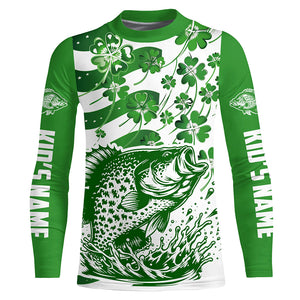 Custom St Patrick'S Day American Flag Crappie Fishing Shirts, Patriotic Crappie Fishing Jerseys IPHW5898