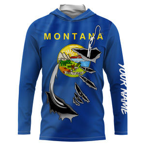 Montana Flag 3D Fish Hook UV protection custom long sleeves Fishing shirts fishing apparel IPHW477