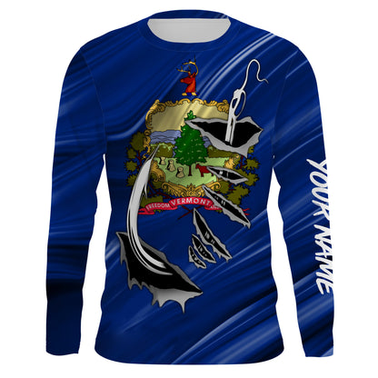 Vermont Flag 3D Fish hook UV protection Custom long sleeve performance Fishing Shirts fishing apparel IPHW514