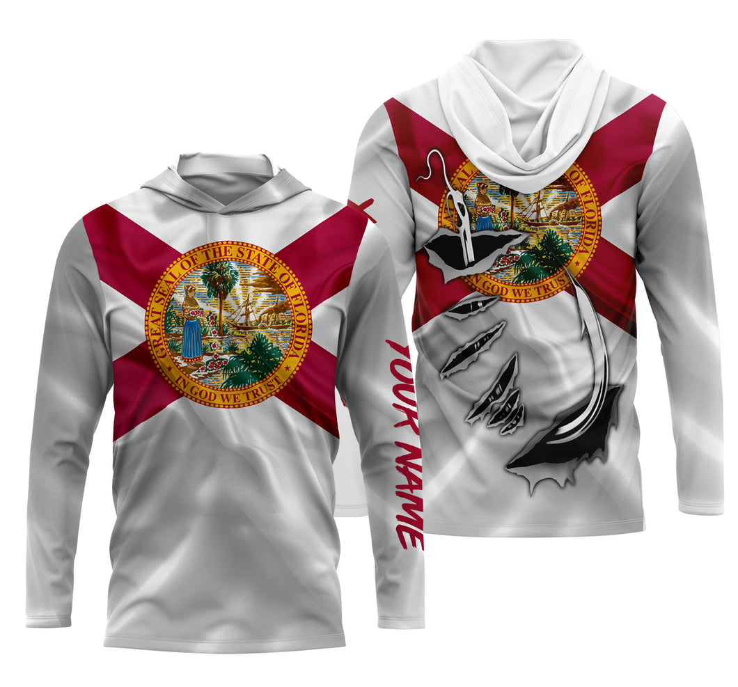 Florida Flag Fish Hook Custom UV Protection Long Sleeve performance Fishing Shirts IPHW482