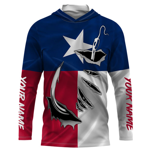 Personalized Texas Flag 3D Fish Hook UV Protection Long Sleeve performance Fishing Shirts IPHW483