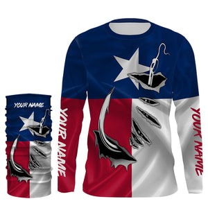 Personalized Texas Flag 3D Fish Hook UV Protection Long Sleeve performance Fishing Shirts IPHW483