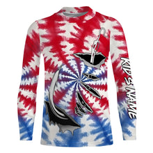 Load image into Gallery viewer, Custom Fish Hook American Flag Tie Dye Camo Long Sleeve Fishing Shirts, Patriotic Fishing Jerseys IPHW4698