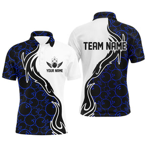 Blue Bowling Pattern Custom Men Bowling Polo Shirts Flame Bowling Team Jerseys Bowling Tournament IPHW5307