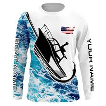 Load image into Gallery viewer, Custom Deep Sea Fishing Shirts With Boat Name, American Flag Saltwater Fishing Shirts IPHW4361