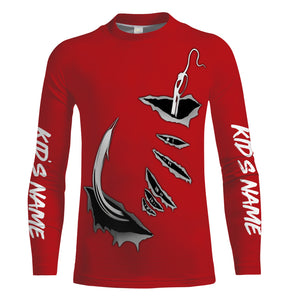 Fish hook Custom Red Long Sleeve performance Fishing Shirts Fishing jerseys - IPHW1364