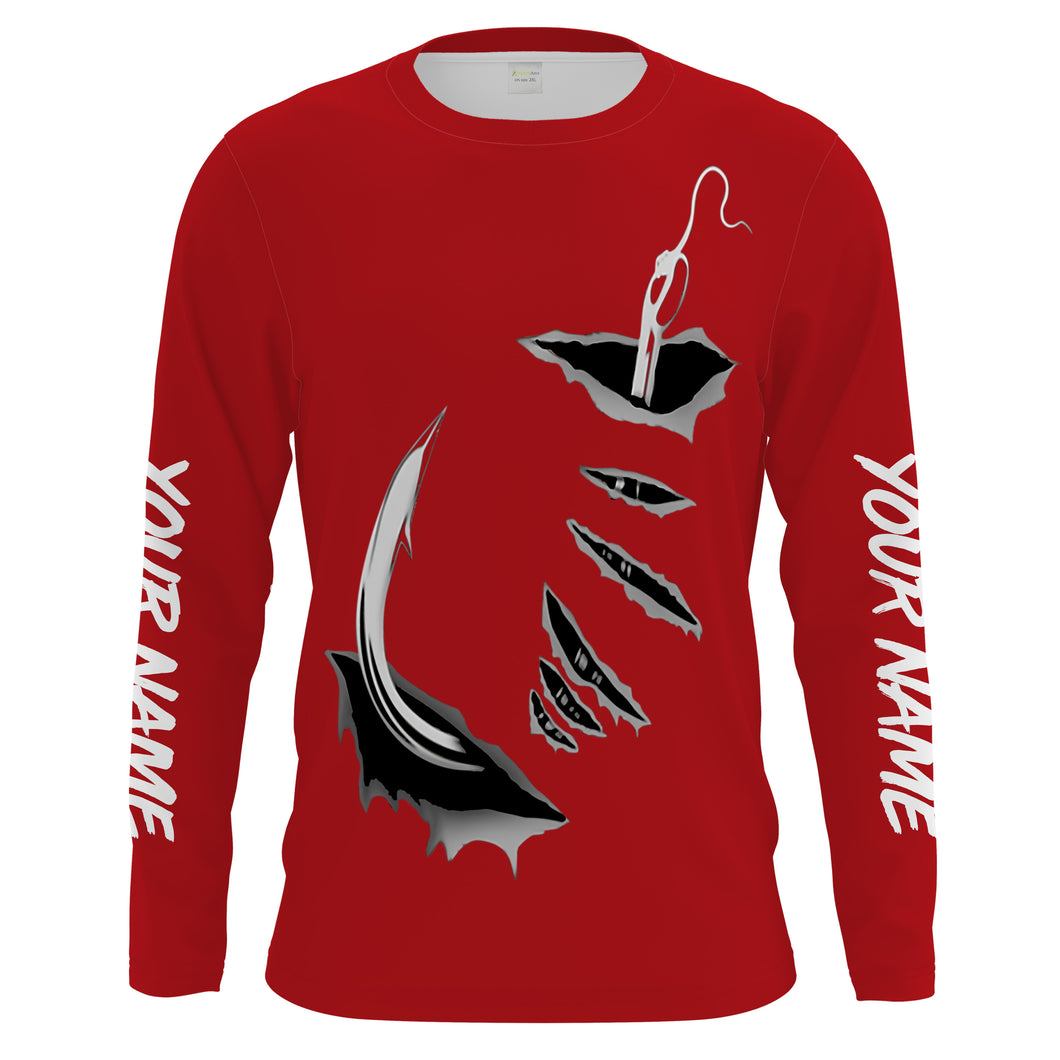 Fish hook Custom Red Long Sleeve performance Fishing Shirts Fishing jerseys - IPHW1364