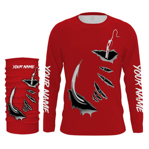 Fish hook Custom Red Long Sleeve performance Fishing Shirts Fishing jerseys - IPHW1364