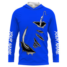 Load image into Gallery viewer, Fish hook Custom Blue Long Sleeve performance Fishing Shirts Fishing jerseys - IPHW1365