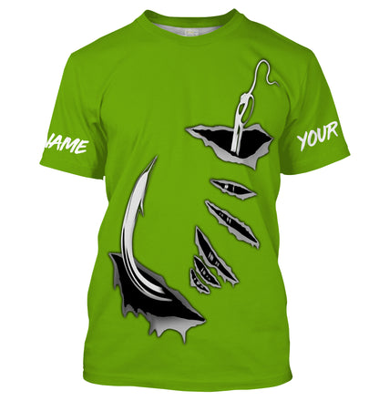 Fish hook Custom Green Long Sleeve performance Fishing Shirts Fishing jerseys - IPHW1366